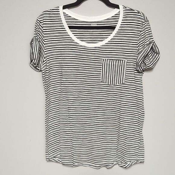 a. n. a. Black and White Striped Short Sleeve Shirt - Picture 1 of 6